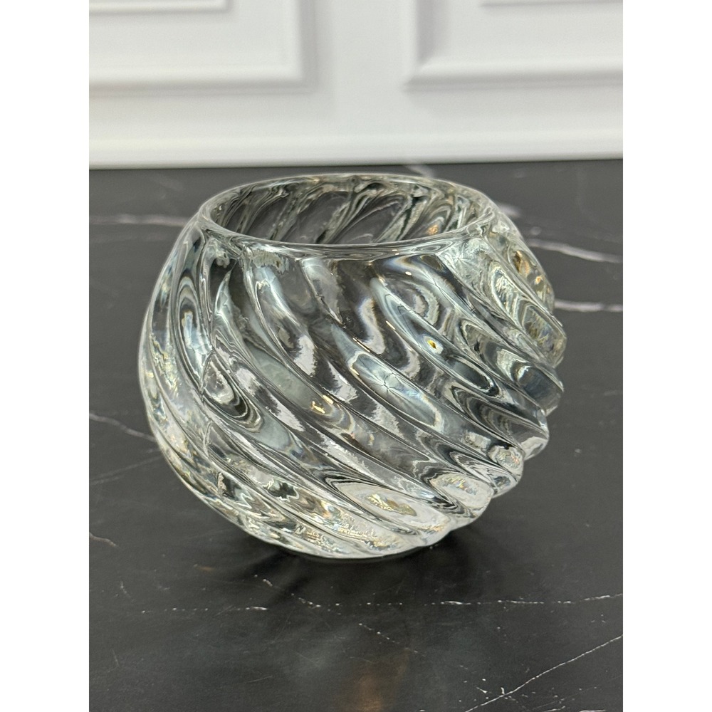 VTG Swirled Glass Ball Sphere Votive Candle Holder 2 3/4" MINT!